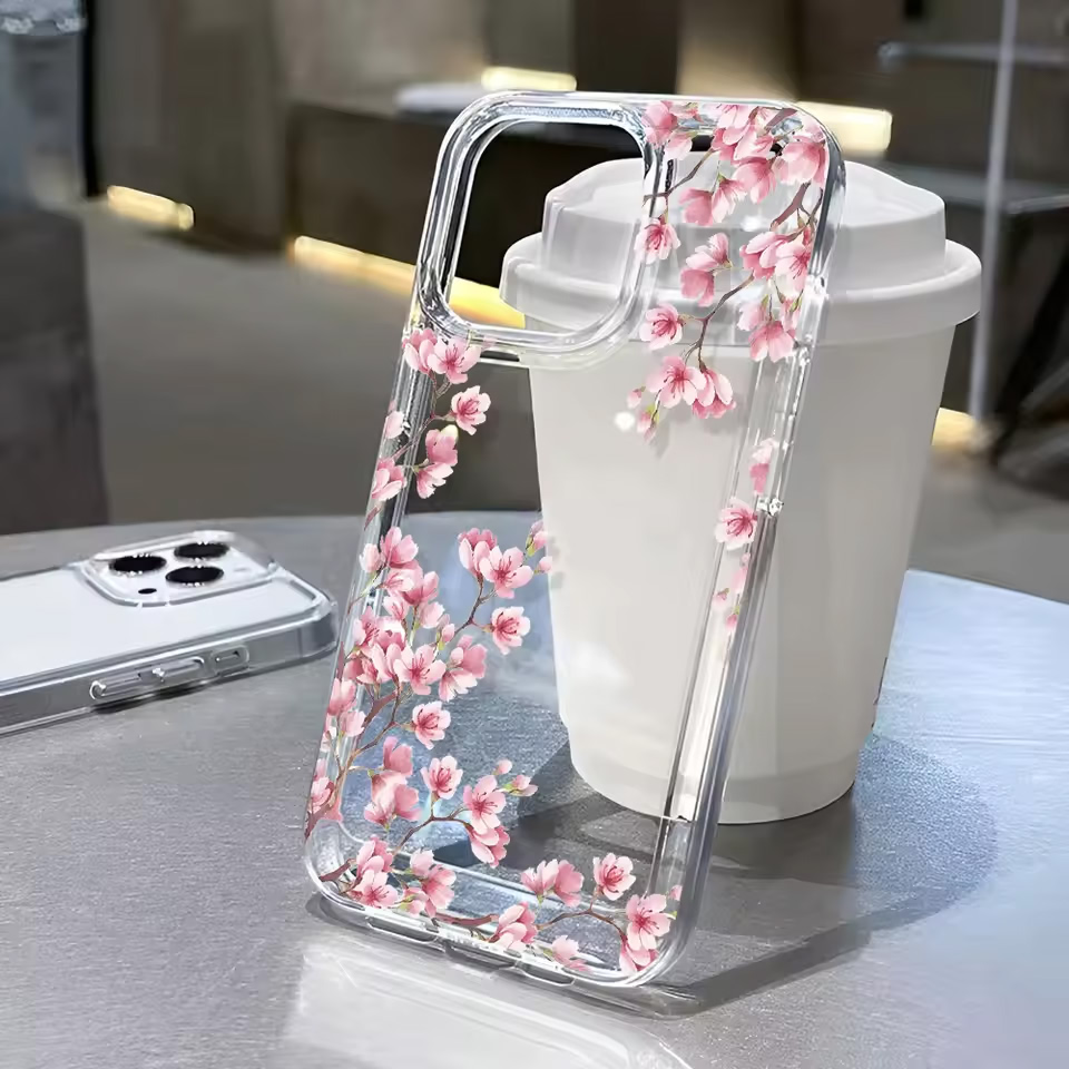 Clear Shockproof Bumper Case - Capa de Telefone Transparente com Flores