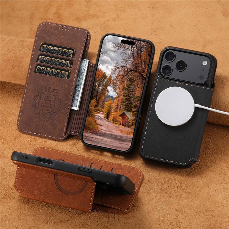 Leather Wallet Card Holder Phone Cover - Carteira de couro retrô flip forte