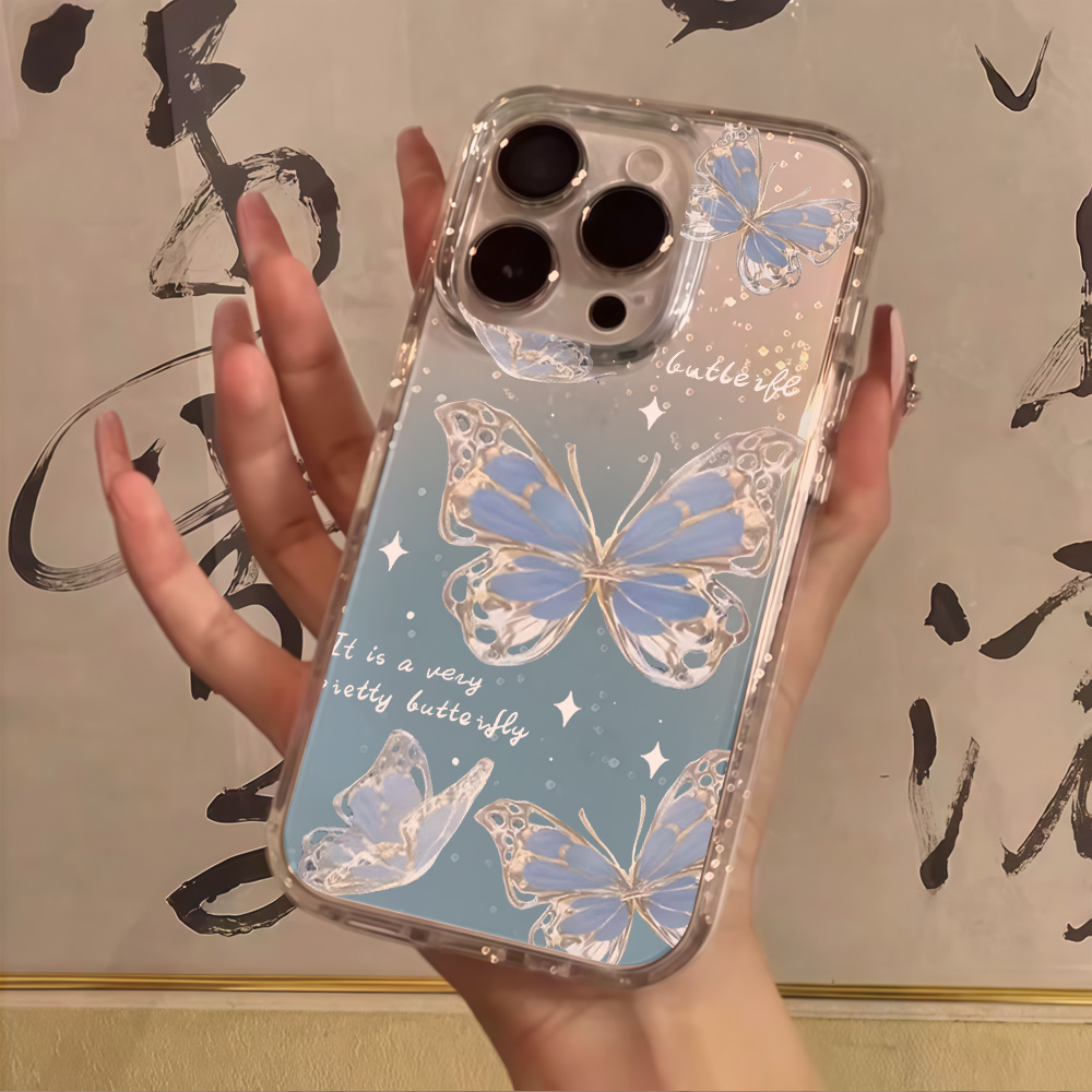 Clear Shockproof Bumper Case - Capa de Celular Luxuosa Azul Borboleta