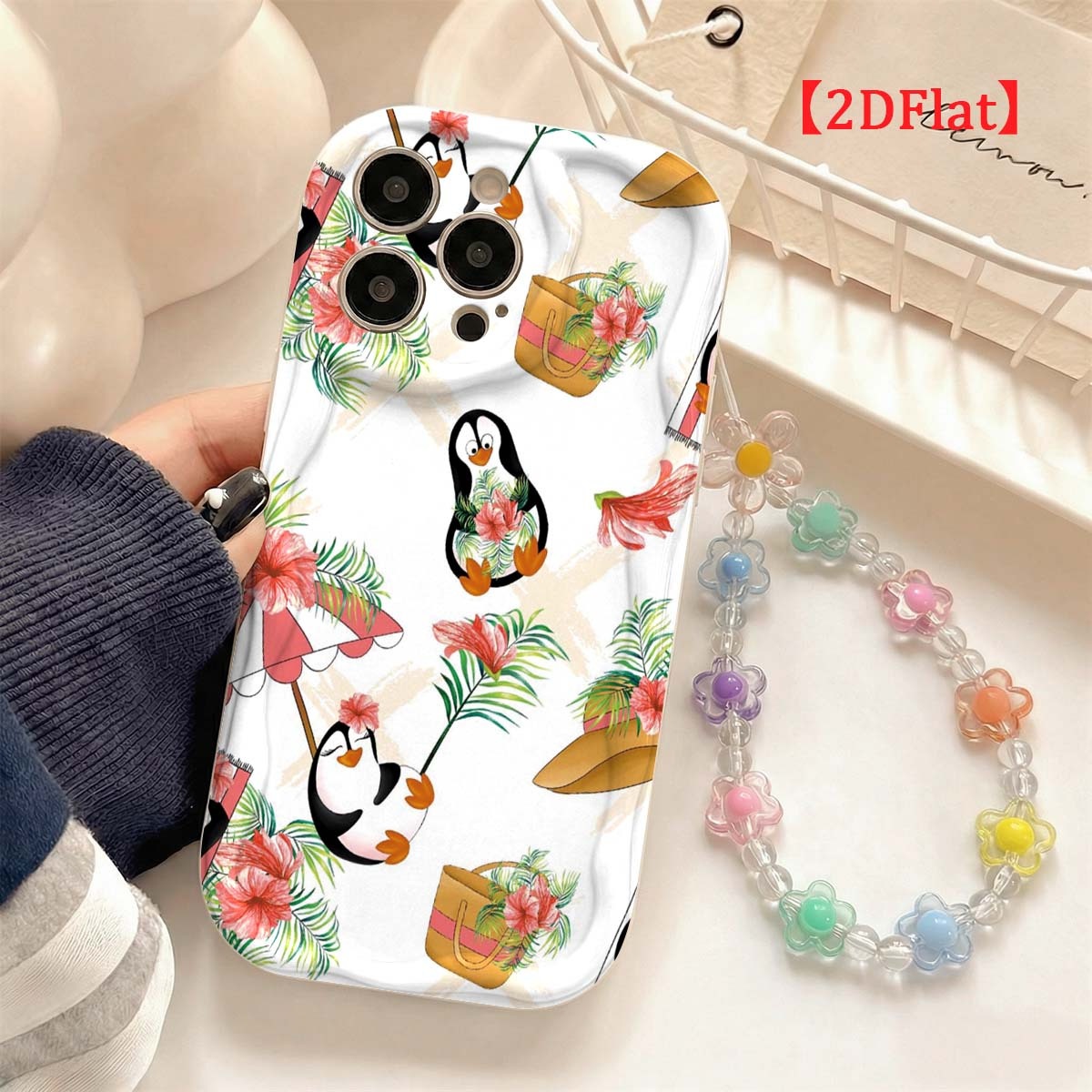 Cute Cartoon Wrist Strap Silicone Case - Capa de celular com pinguim fofo